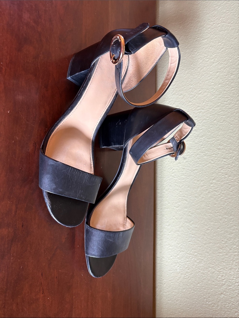 Michael Kors Black Leather Block Heel Sandal with Ankle Strap
